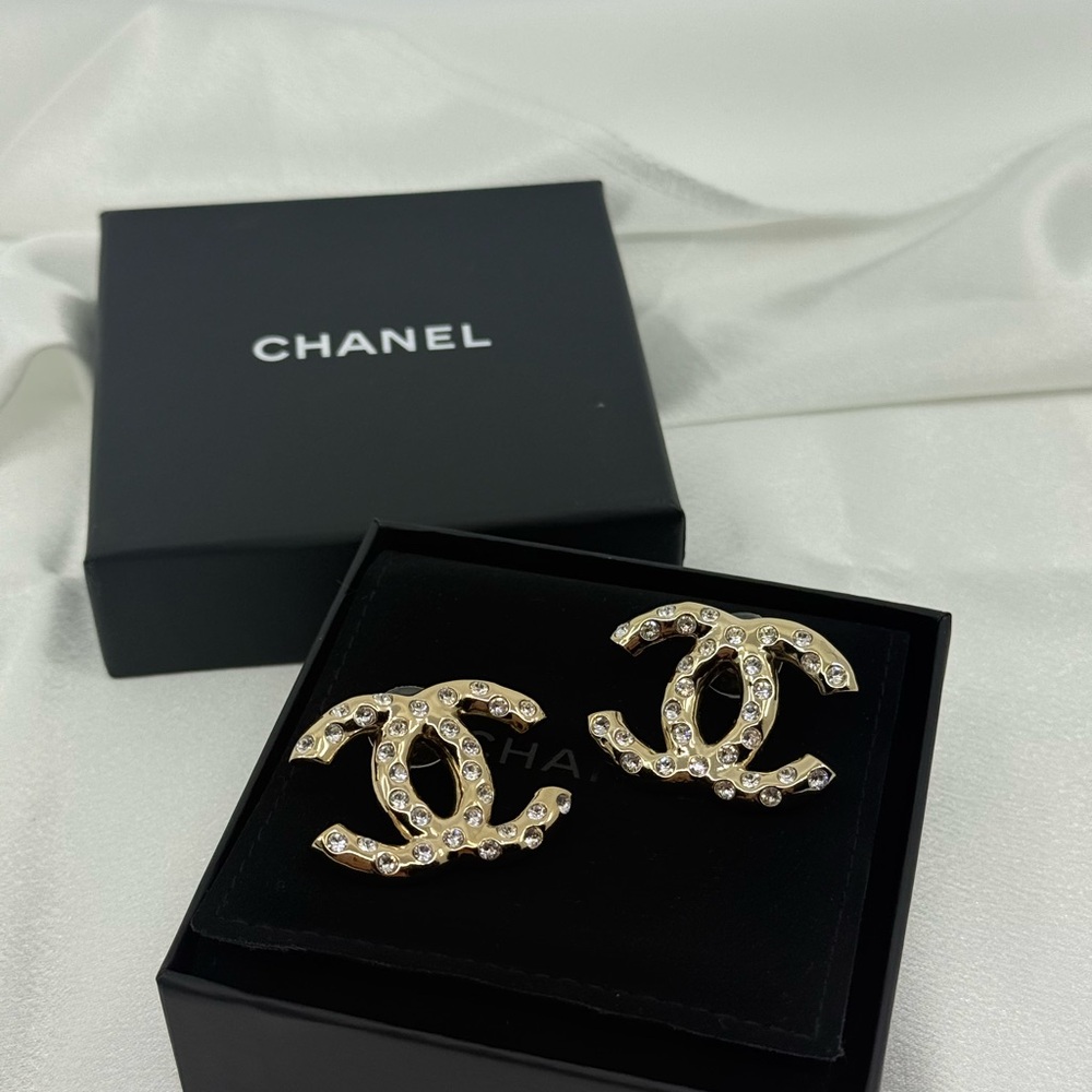 CHANEL Large Gold CC Crystal Accent Statement Earrings - Picture 7 of 11